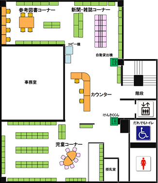 西原図書館2階フロアマップ