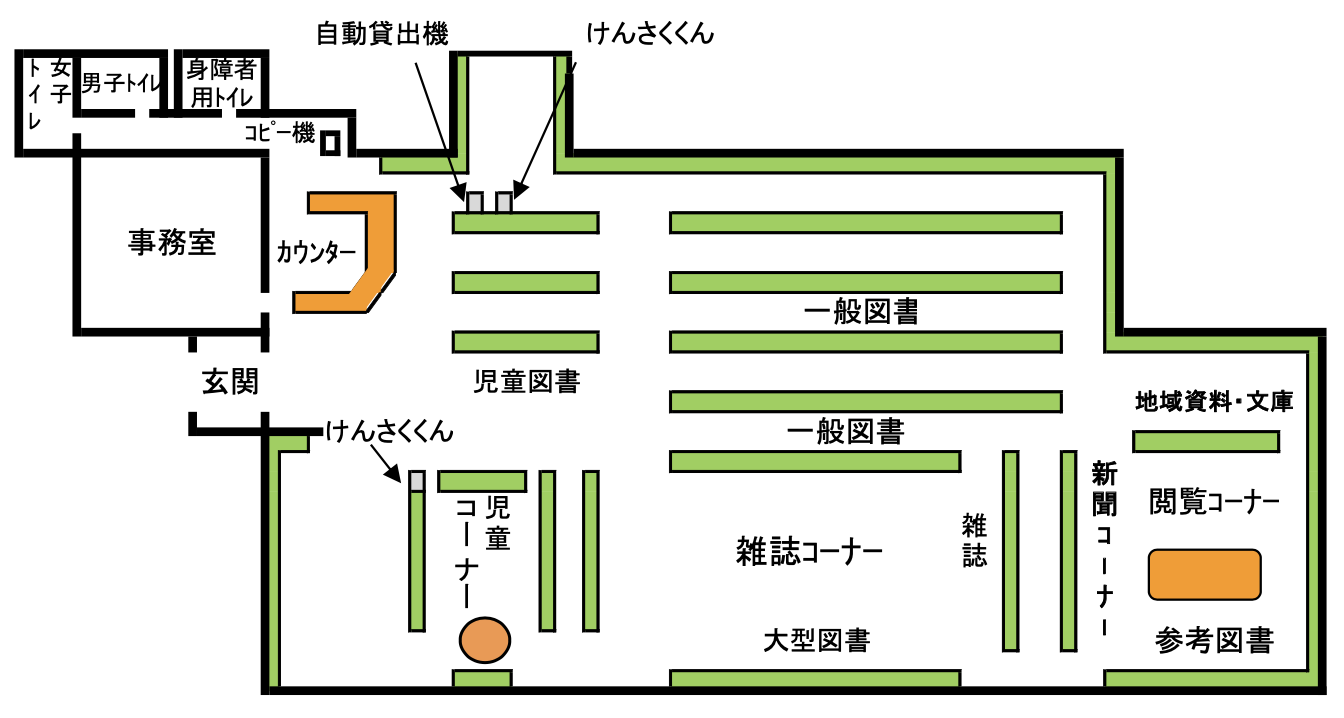 富ケ谷図書館1階フロアマップ
